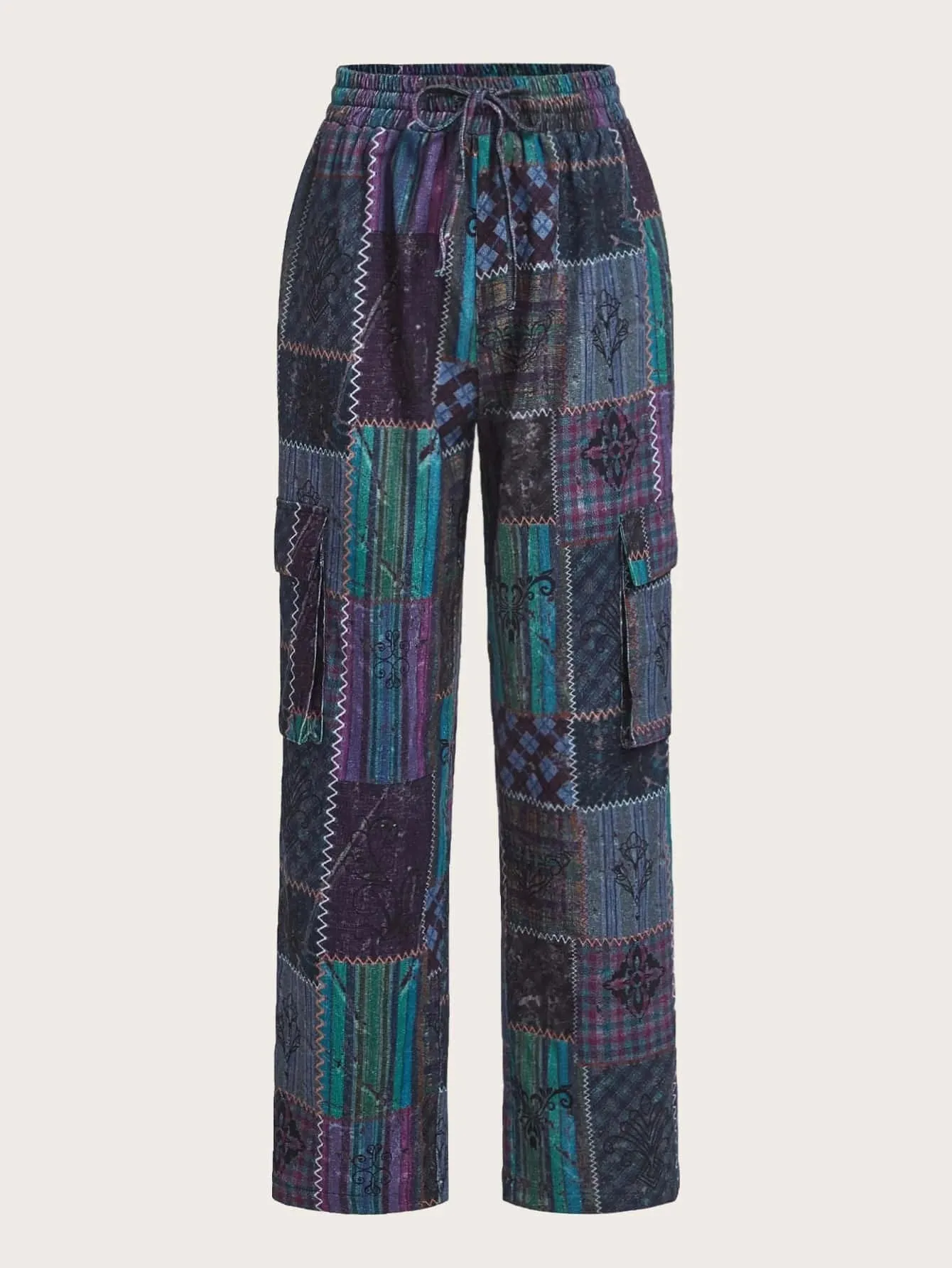 Long Printed Flap Pocket Cargo Pants