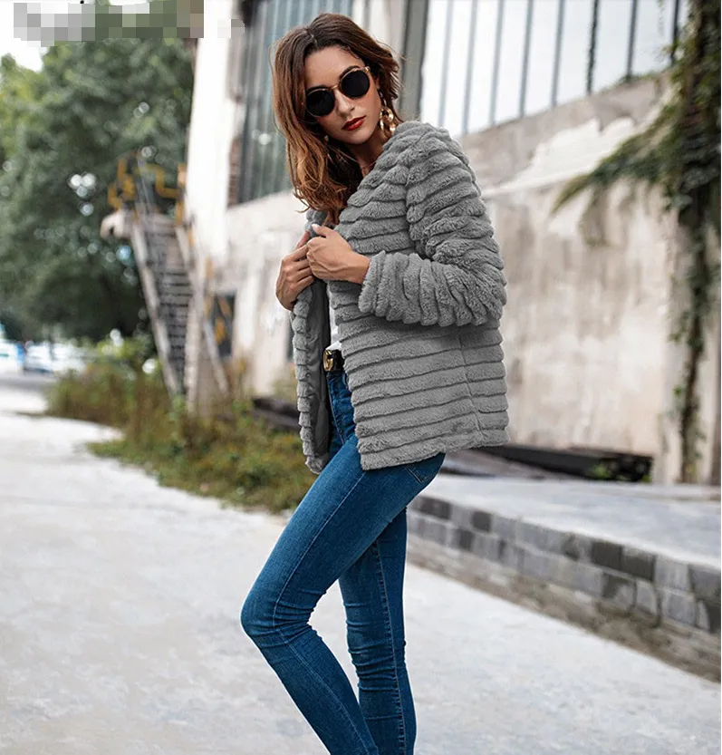 Long Sleeve Fur Grey Coat