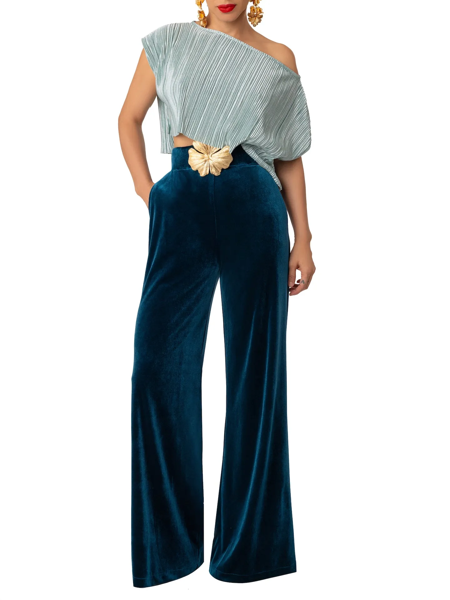 “Lucille” Petrol High Waist Pants