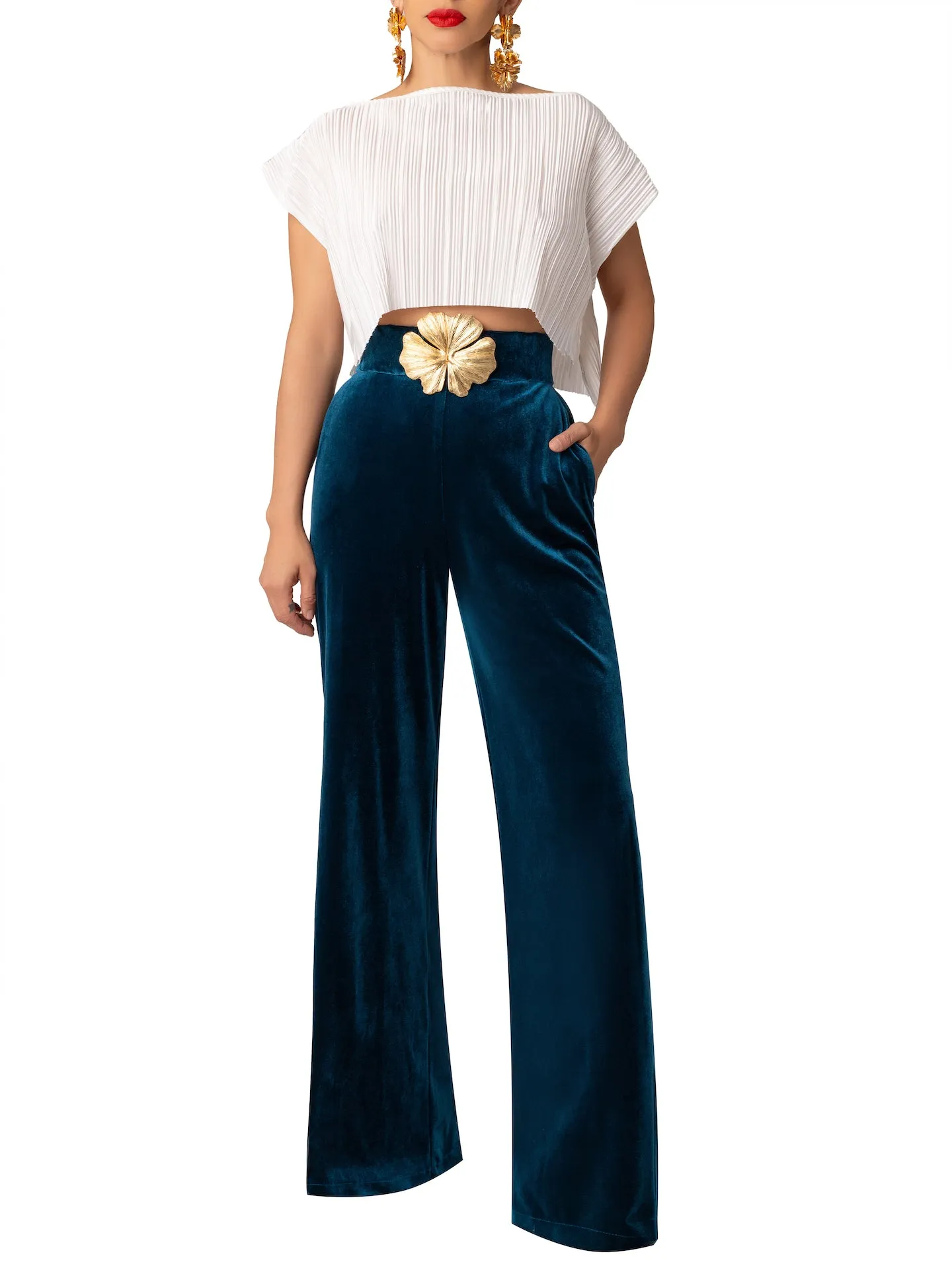 “Lucille” Petrol High Waist Pants