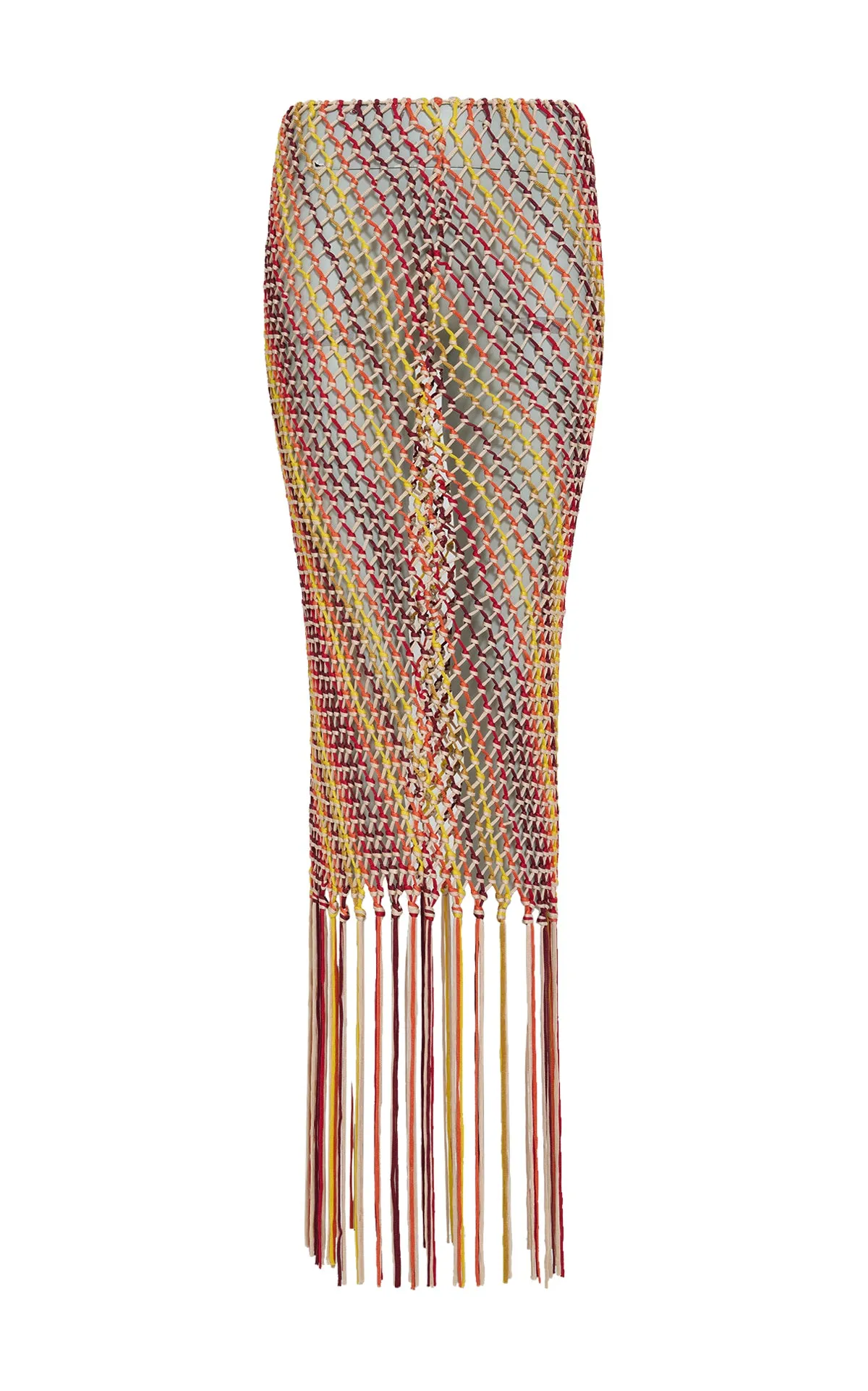 Lycos Fringe Macrame Maxi Skirt in Multi Silk