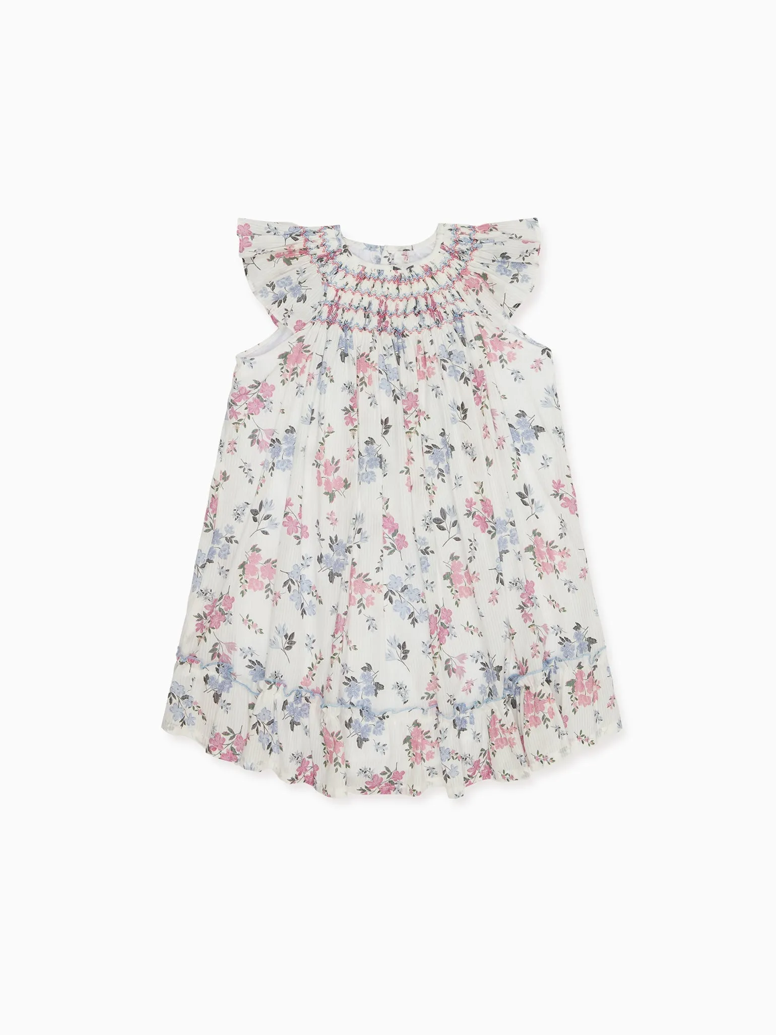 Magenta Floral Dahlia Girl Hand-Smocked Dress