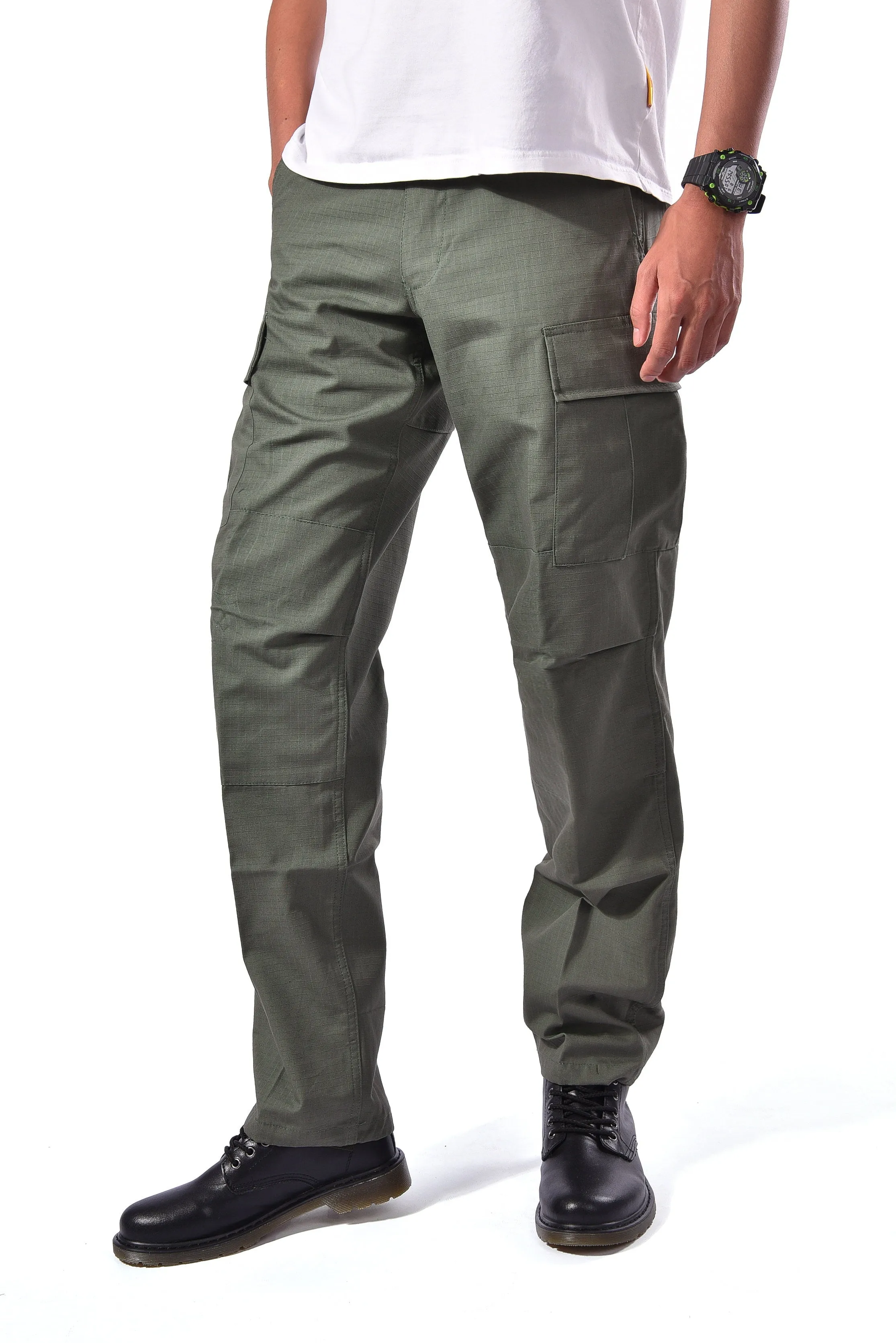 Mens Casual Multi-pocket Camouflage Cargo Pants Military Army Trousers BDU Pants Trousers with Zip Fly - RipStop Fabric