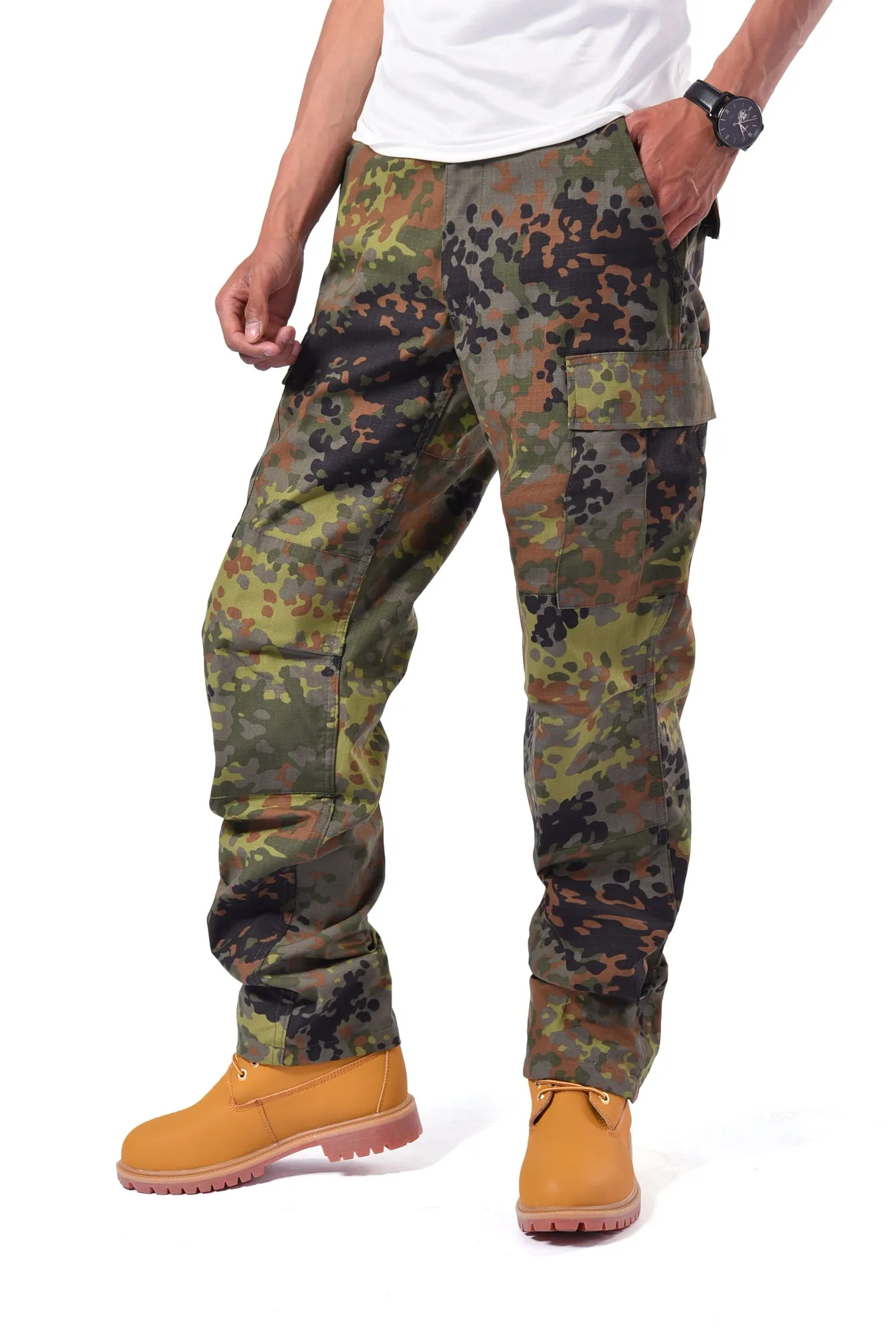 Mens Casual Multi-pocket Camouflage Cargo Pants Military Army Trousers BDU Pants Trousers with Zip Fly - RipStop Fabric