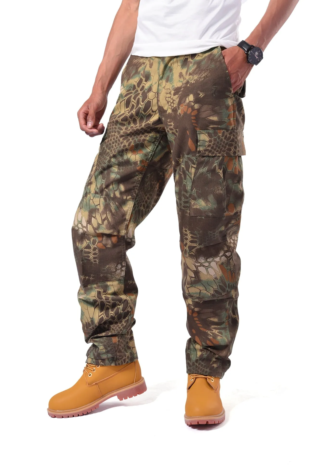 Mens Casual Multi-pocket Camouflage Cargo Pants Military Army Trousers BDU Pants Trousers with Zip Fly - RipStop Fabric