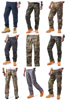 Mens Casual Multi-pocket Camouflage Cargo Pants Military Army Trousers BDU Pants Trousers with Zip Fly - RipStop Fabric