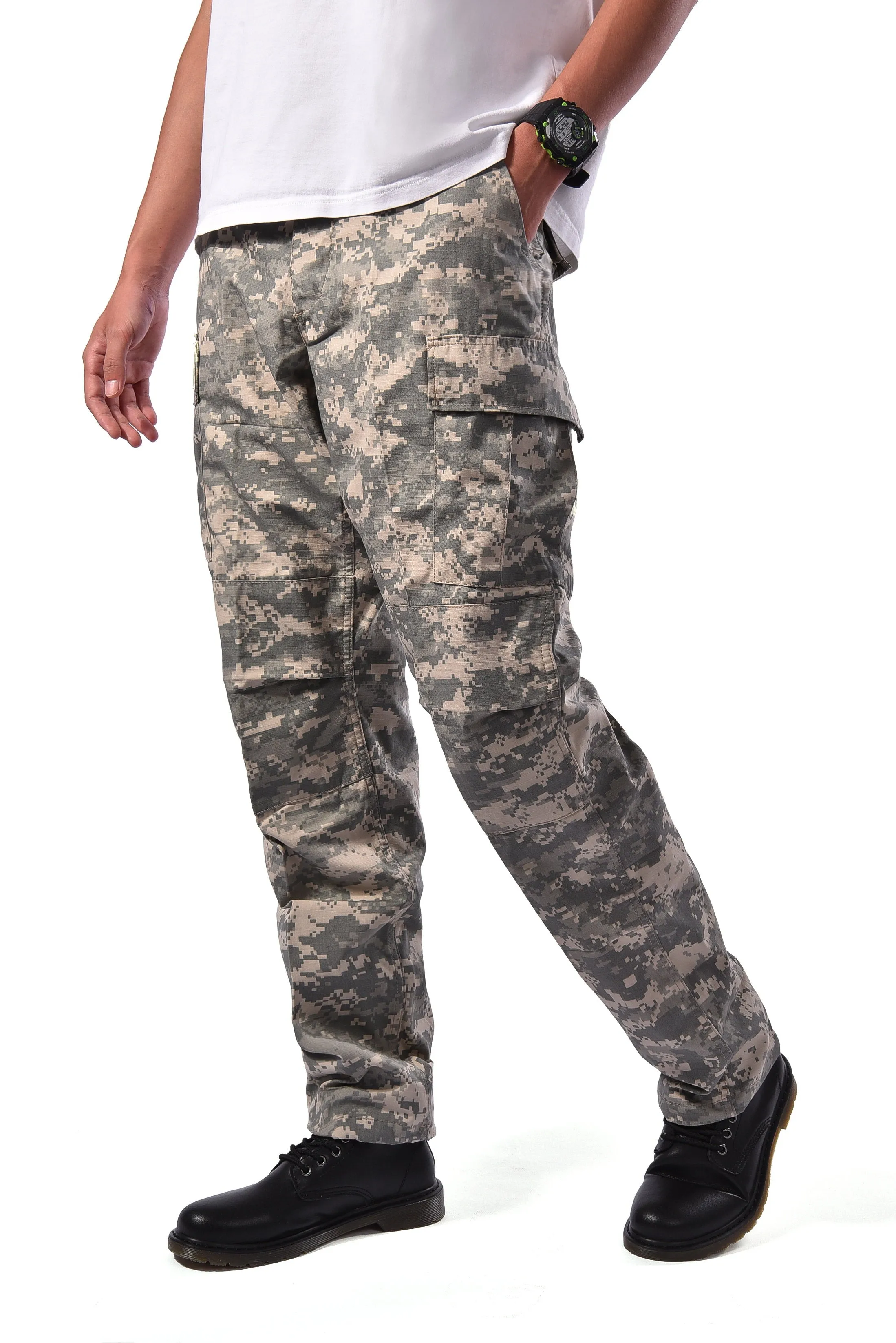 Mens Casual Multi-pocket Camouflage Cargo Pants Military Army Trousers BDU Pants Trousers with Zip Fly - RipStop Fabric