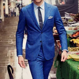 Men's Suit Elegant Custom Made Striped Mens Suit Single Breasted