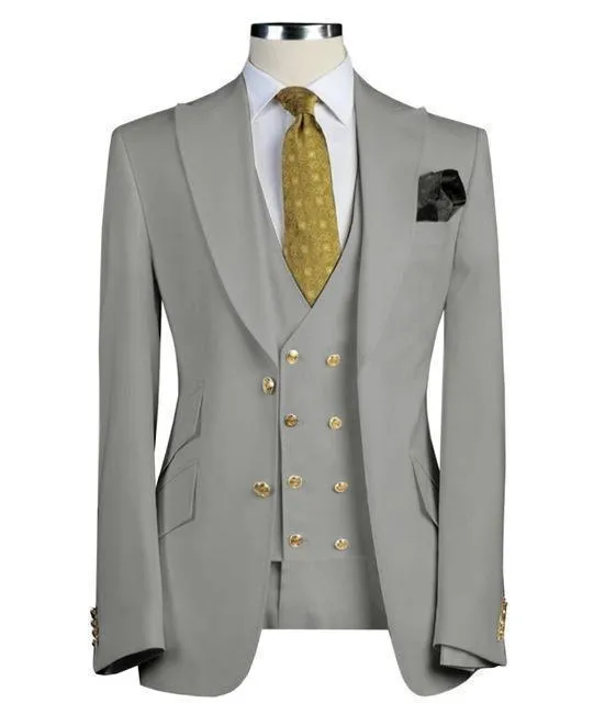 Men's Suits Three Piece Slim Fit Business Suit Grey