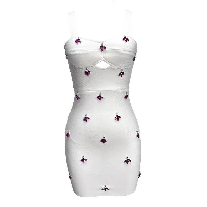 Mignonette Spaghetti Strap Backless Jewel Embellished Mini Dress