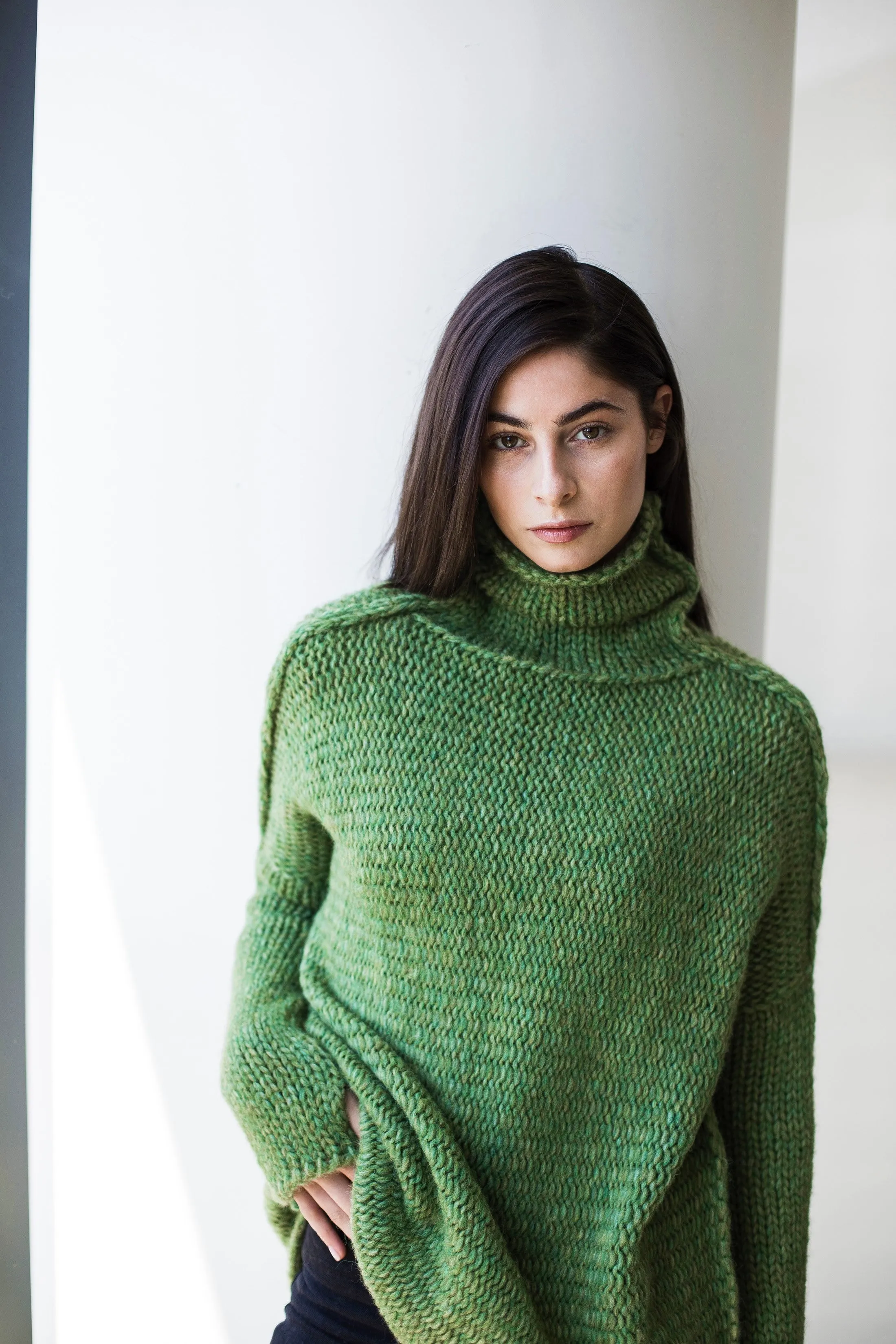 Moss green oversized  alpaca  sweater.