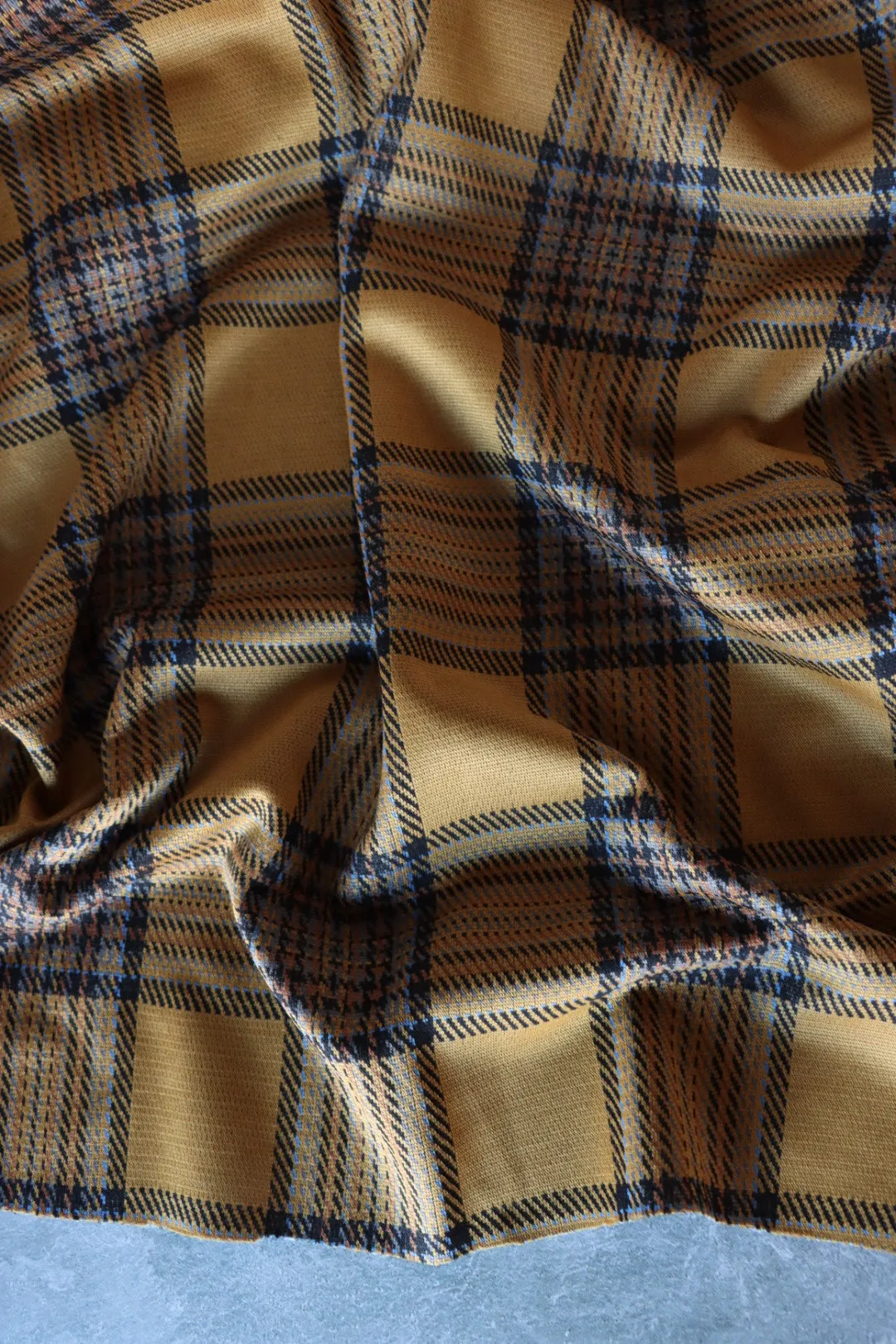 Mustard & Umber Plaid Yarn Dyed Jacquard Knit