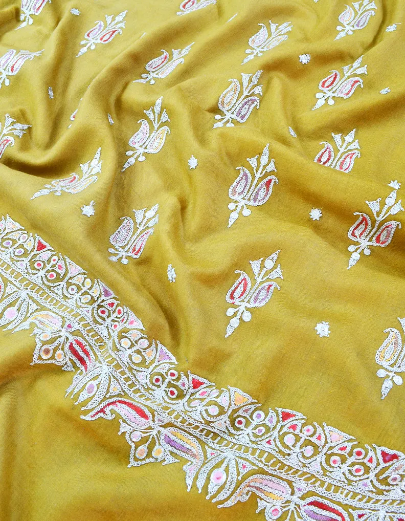 mustard tilla embroidery pashmina shawl 8456