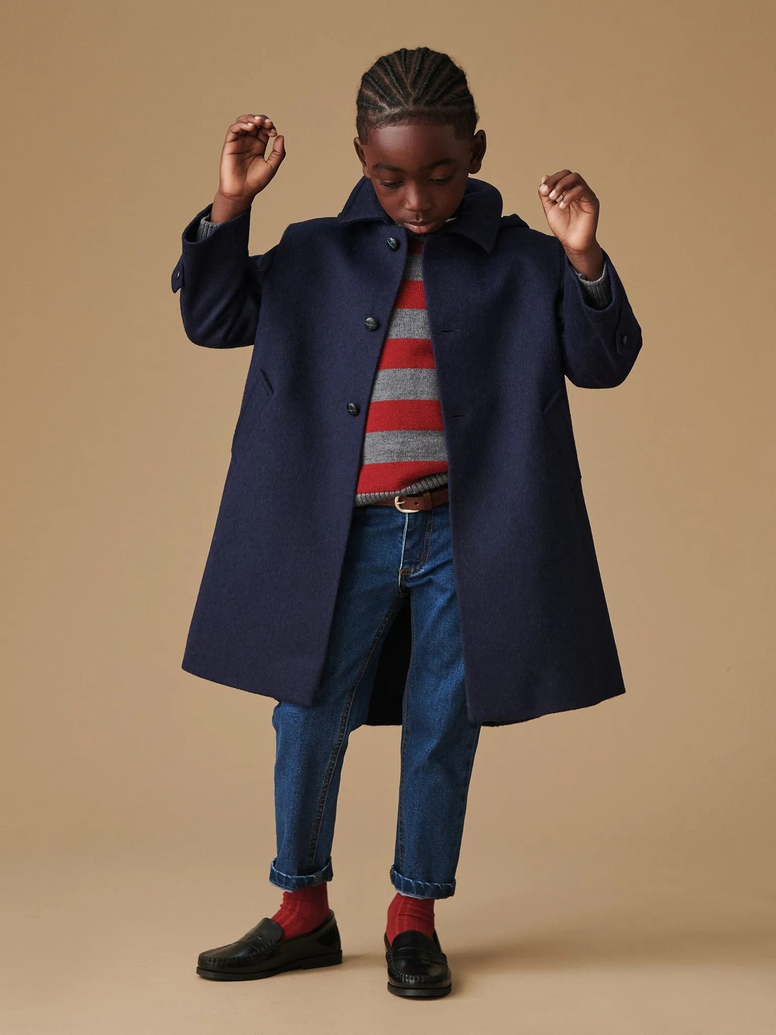 Navy Loden Wool Kids Coat