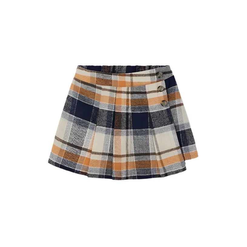 Navy Pumpkin Plaid Skirt