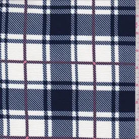 Navy/White/Pink Plaid Crinkled Crepe Fabric