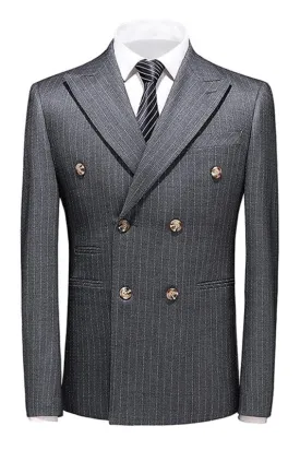 Nevada Formal Dark Gray Double Breasted Peak Lapel Striped Men's Business Suit