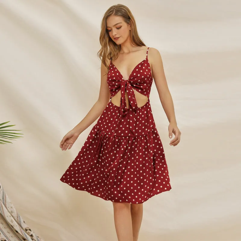 New Fashion Sexy Sling Backless Summer Polka Dot Dress Women Short Mini Dress