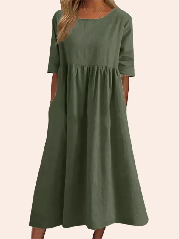 New round neck 5-quarter sleeves large size casual loose long solid color dress