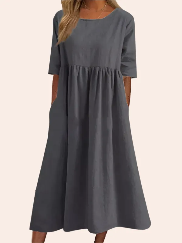 New round neck 5-quarter sleeves large size casual loose long solid color dress