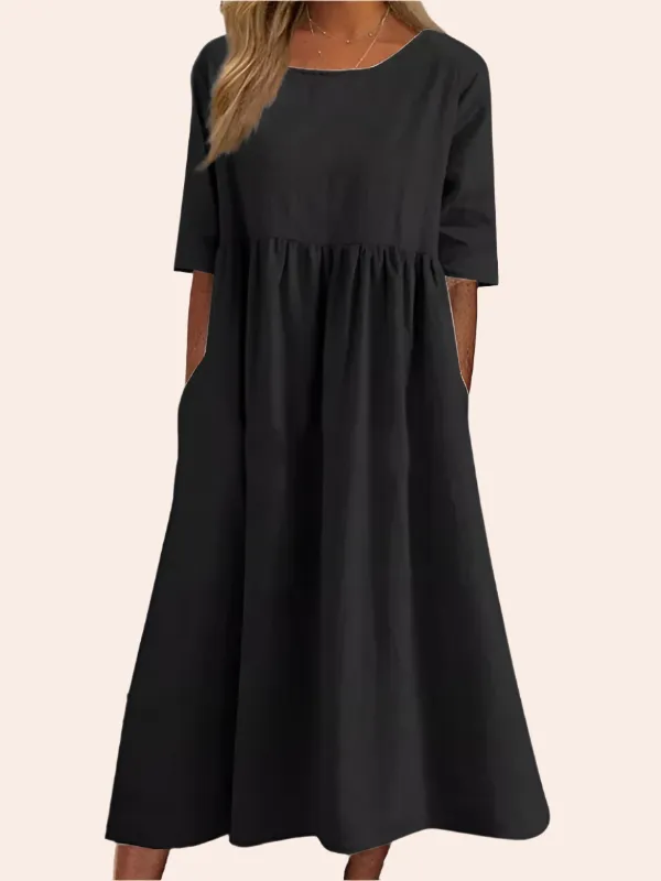 New round neck 5-quarter sleeves large size casual loose long solid color dress