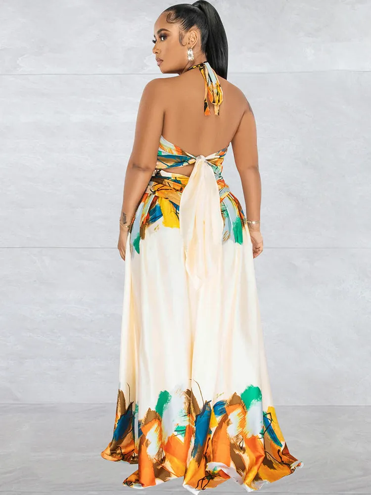 Off Shoulder Printed Patchwork Maxi Dresses