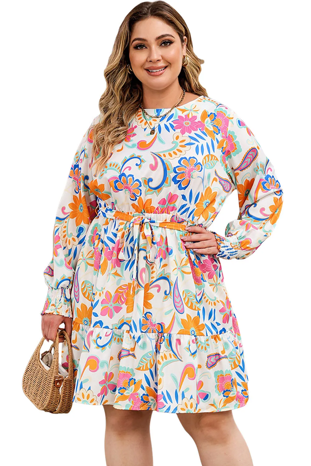 Paisley Floral Belted Plus Size Dress