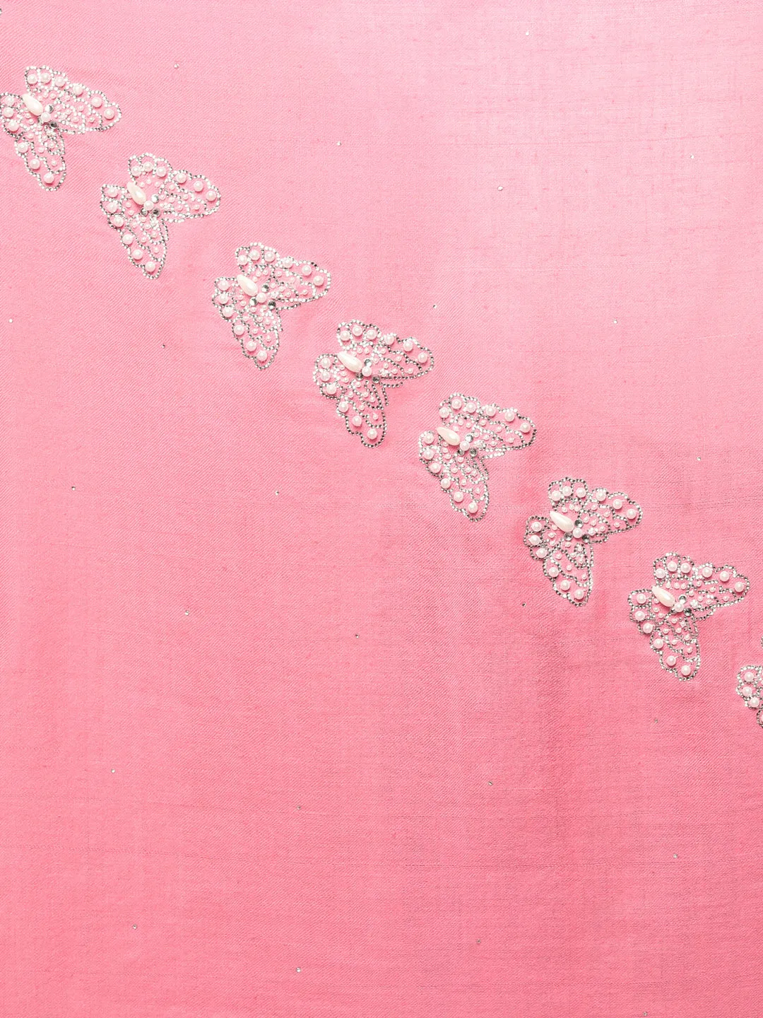 Pashmina Pink Shawl with swarovski and pearls butterflies