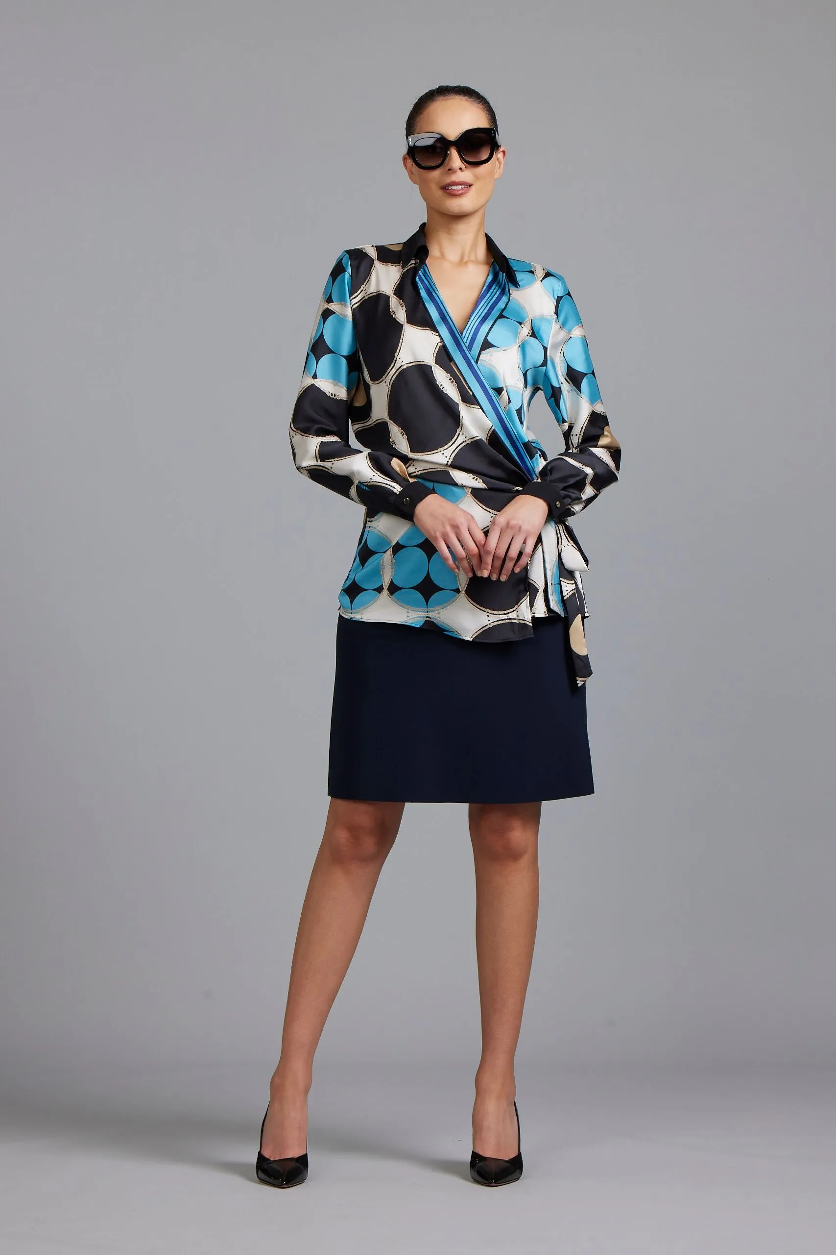 Paula Ryan Foulard Print Wrap Shirt