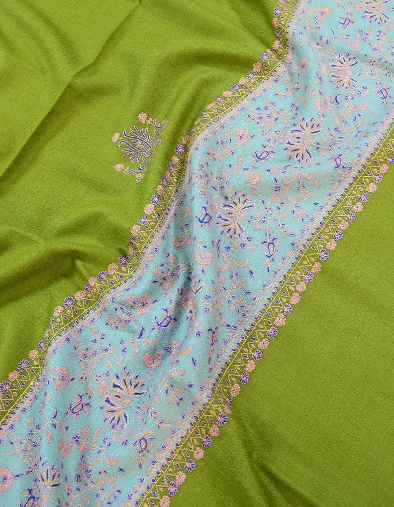 Pear Green and sky blue Embroidery Pashmina Shawl 7151