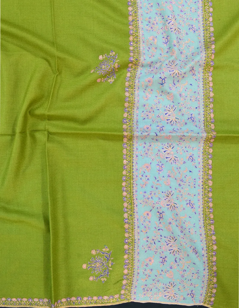 Pear Green and sky blue Embroidery Pashmina Shawl 7151