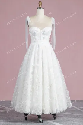 Pearled 3D Floral Lace Ankle-length Cute Wedding Dress