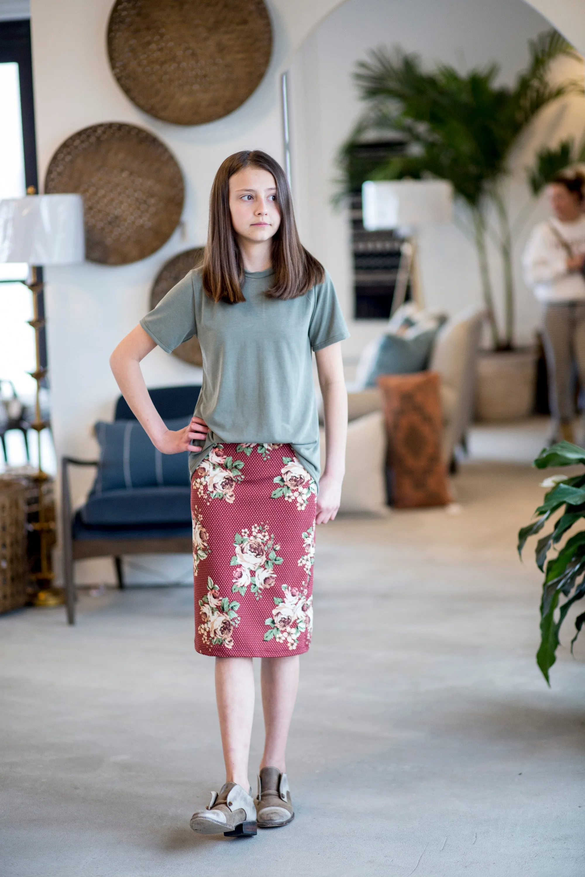 Pencil Skirt Maroon Floral