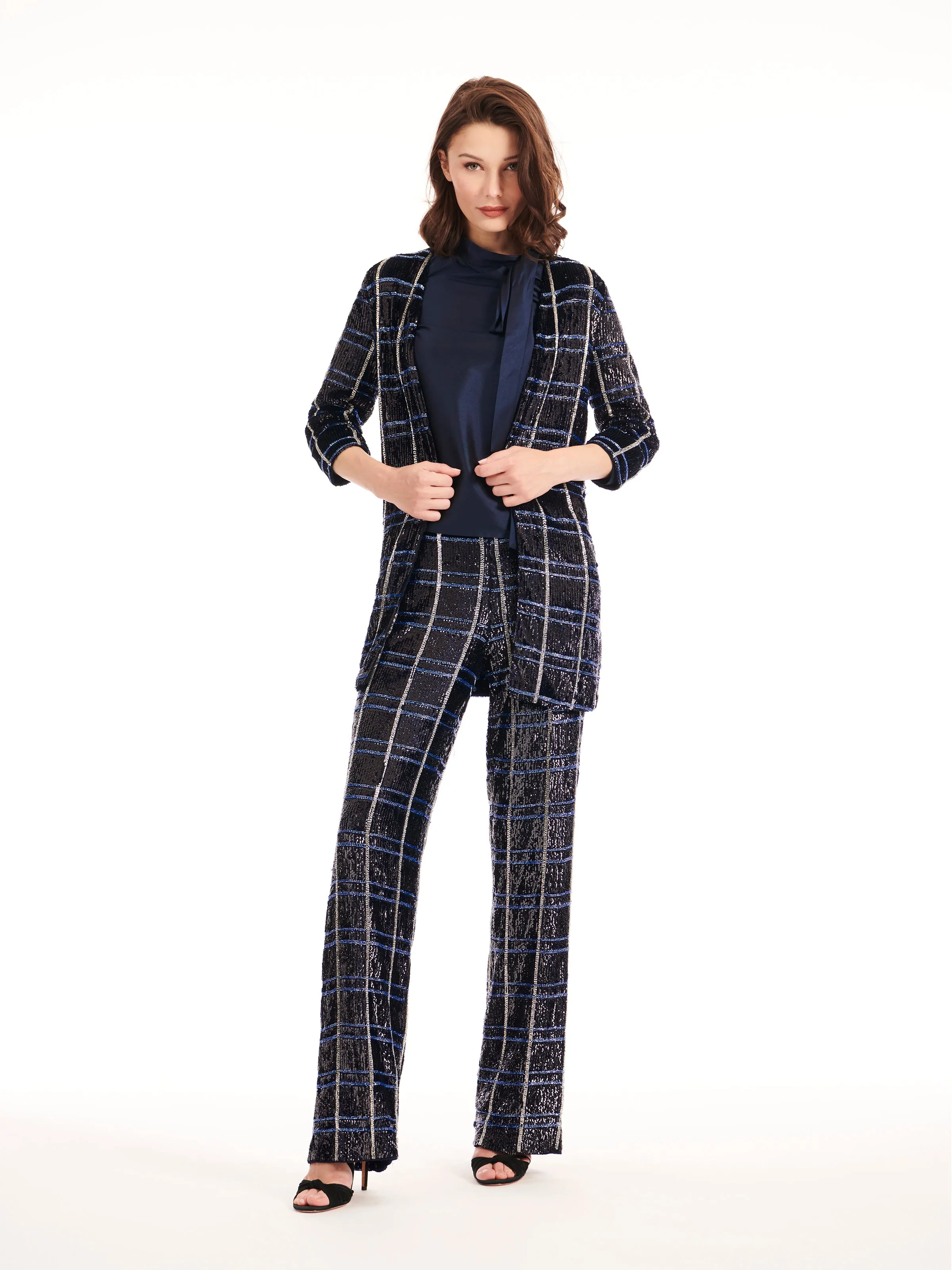 PLAID BEADED CAR COAT