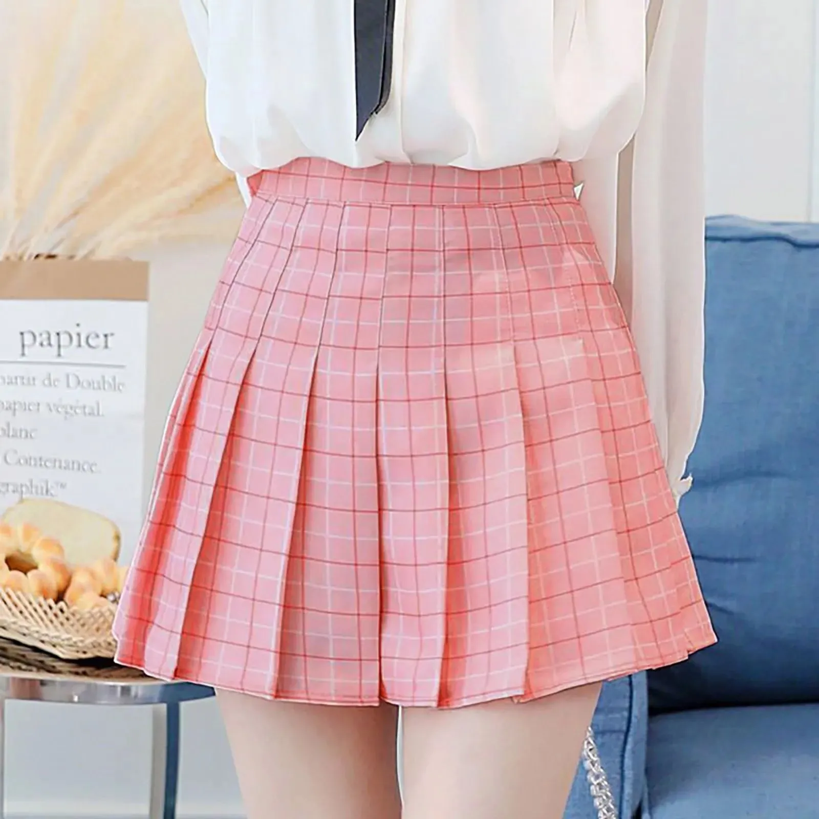 Plaid Women Pleated Skirt Summer High Waist Preppy Mini Skirt