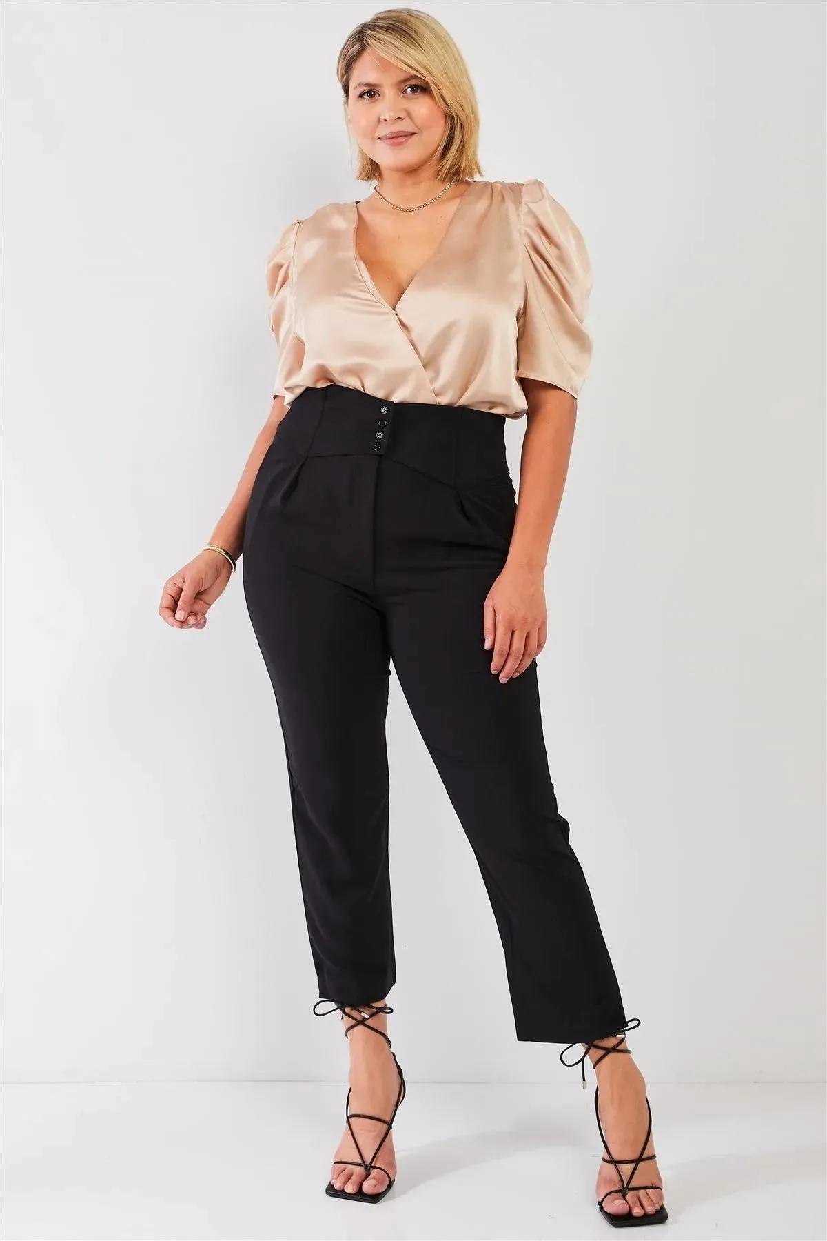 Plus Size Black High-Waisted Classic Pegged Pants