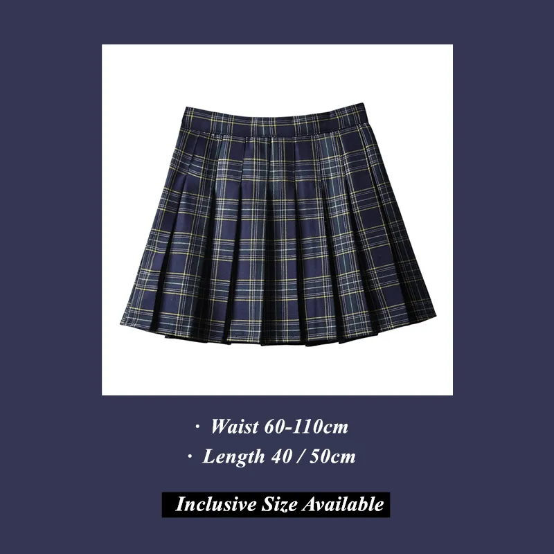 [Plus size] Classic green navy plaid A-line skirt