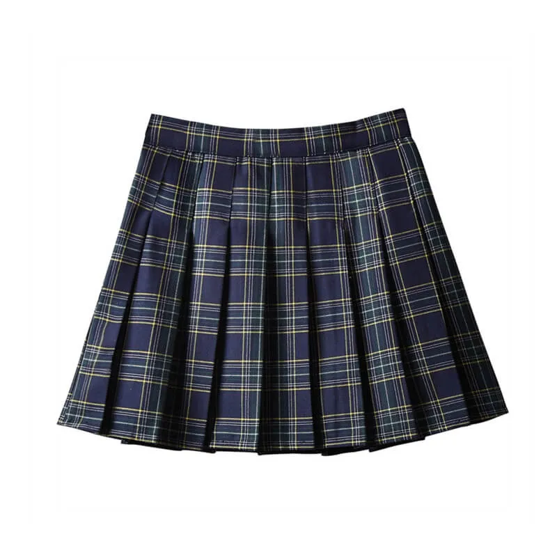 [Plus size] Classic green navy plaid A-line skirt