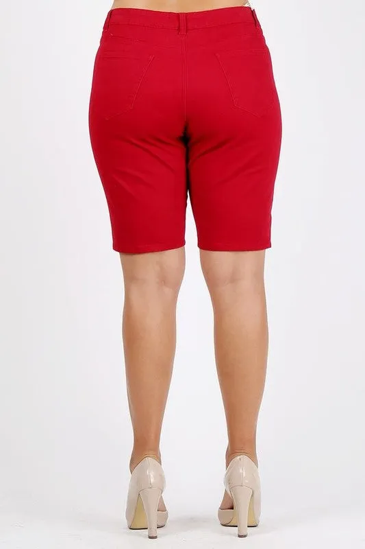 Plus Size High Waist Solid Stretch Short Pants