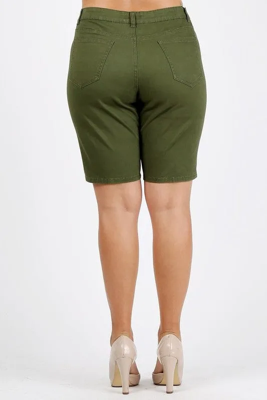 Plus Size High Waist Solid Stretch Short Pants