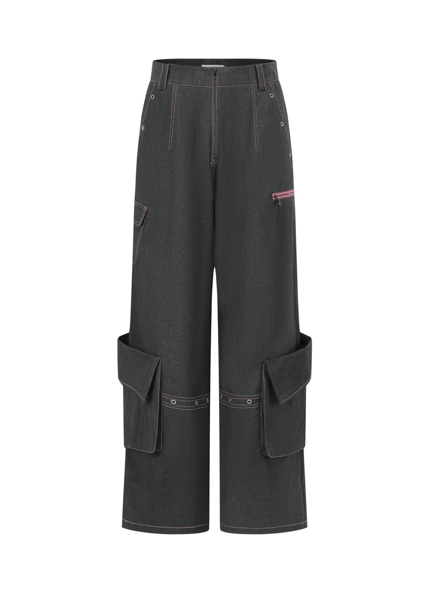 Pocket Wide-Leg Cargo Trousers in Black