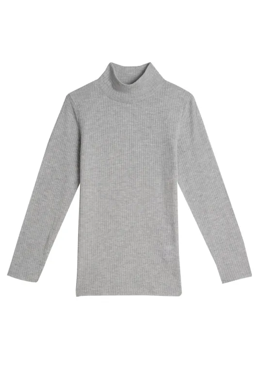 Polkadot GIRLS MOCK TURTLENECK LS Heather Grey Rib Knit