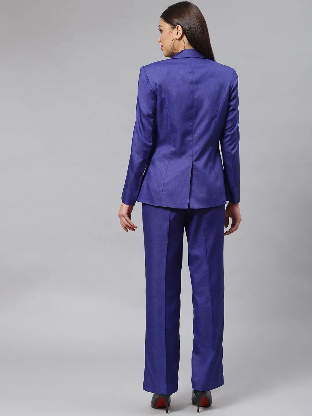 Poly Cotton Notched Lapel Pant Suit - Royal Blue