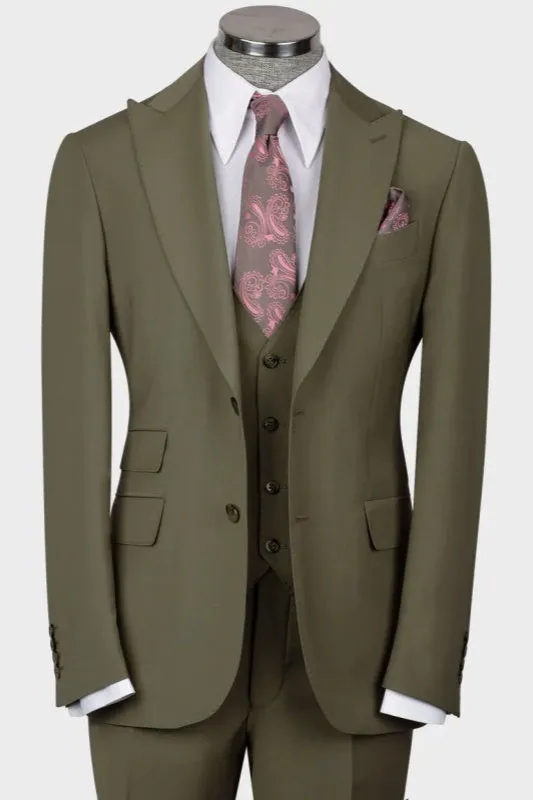 Powell Elegant Green Peak Lapel Business Wear Three Piece