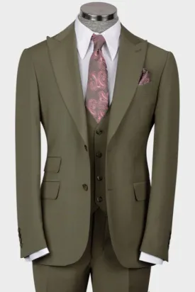 Powell Elegant Green Peak Lapel Business Wear Three Piece