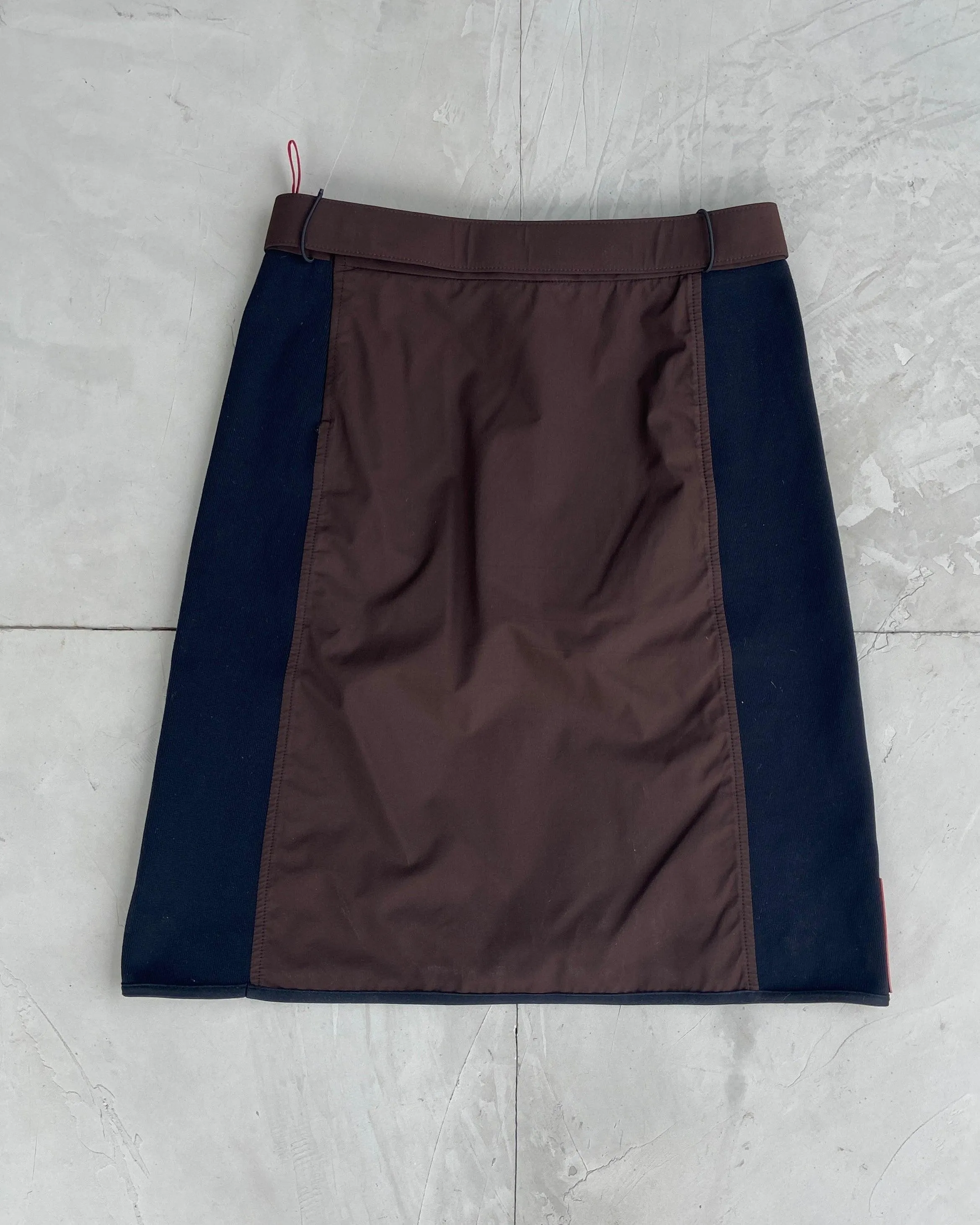 PRADA SPORT TWO-TONE BELTED NYLON SKIRT - M