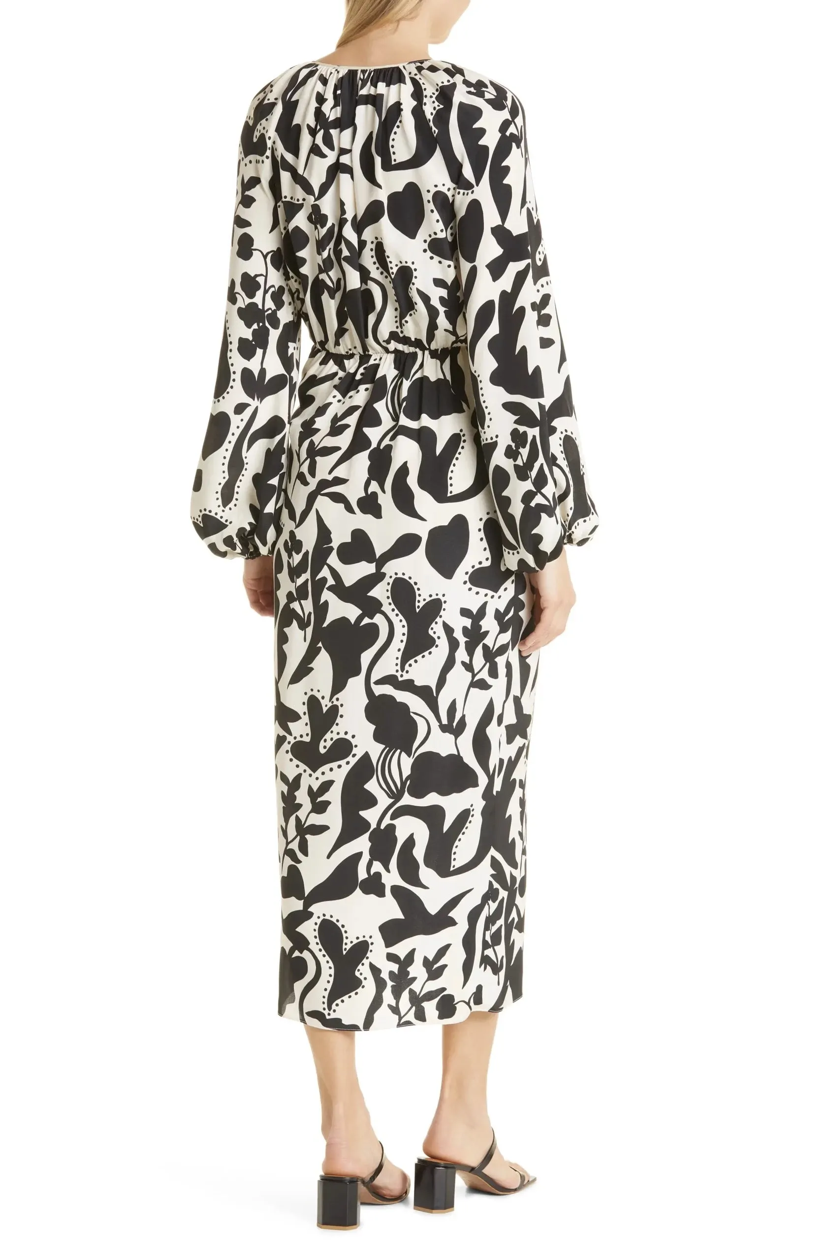 Print Long Sleeve Cotton & Silk Side Tie Casual Dress