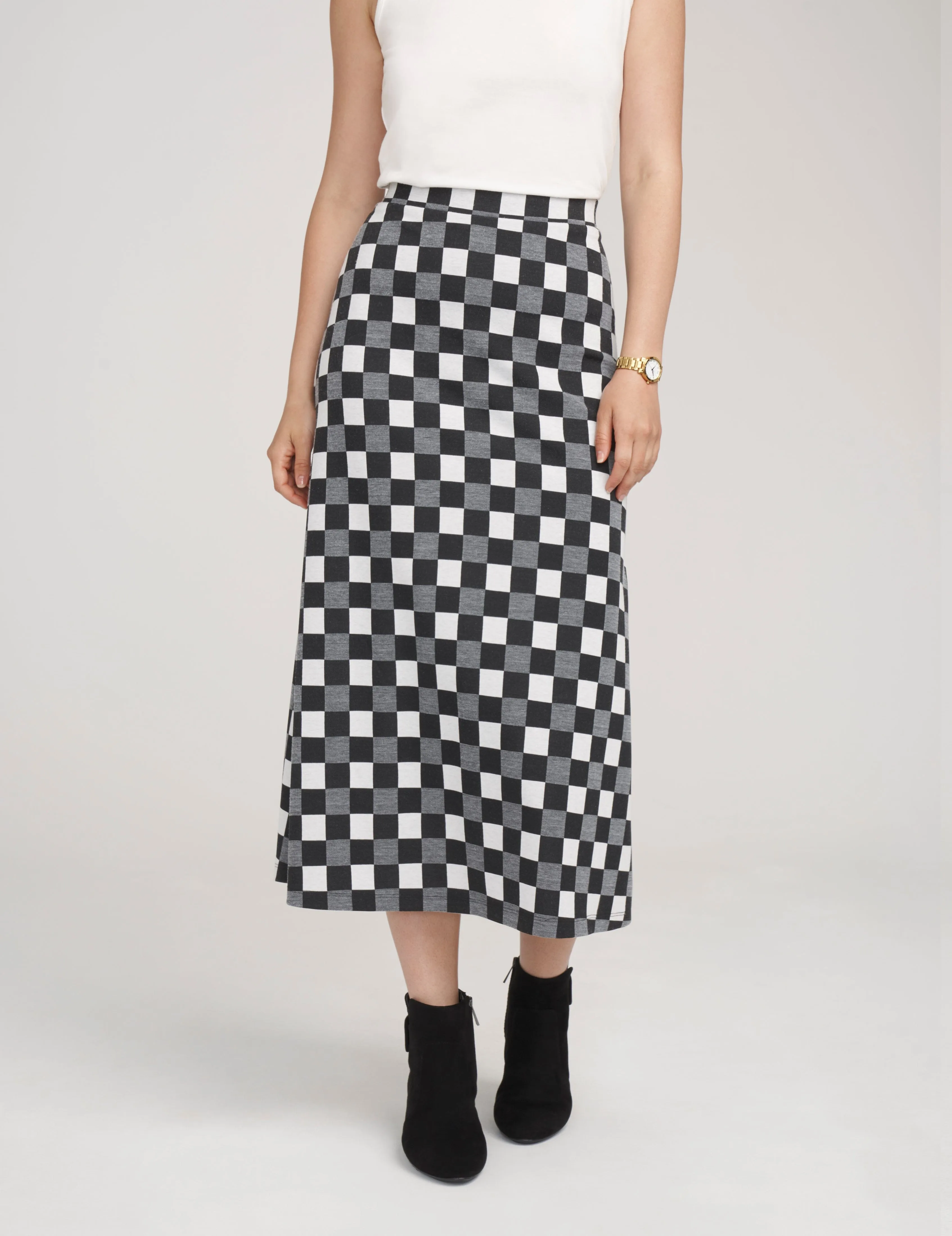 Pull On A-Line Midi Skirt Yarn Dye Check- Sale