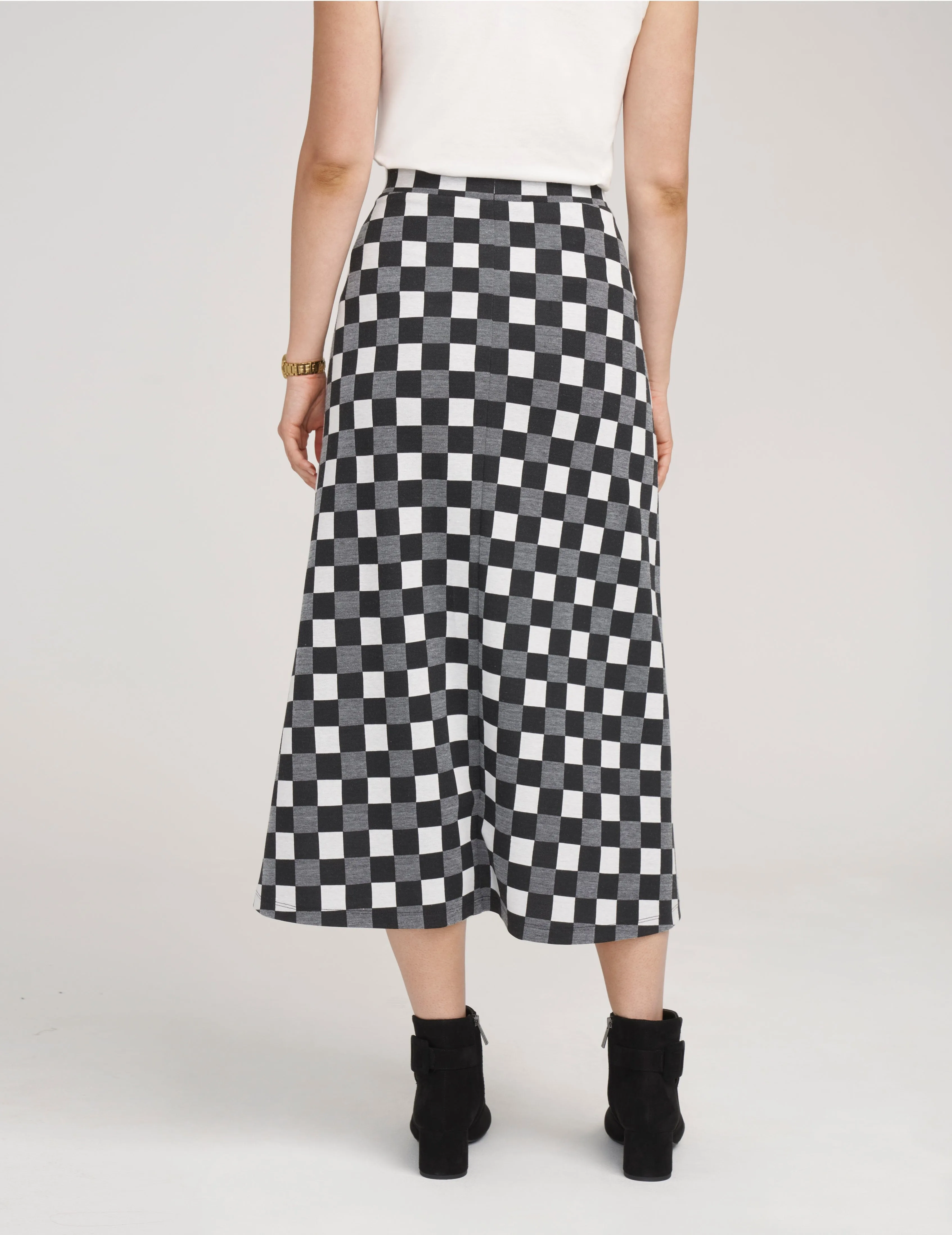 Pull On A-Line Midi Skirt Yarn Dye Check- Sale