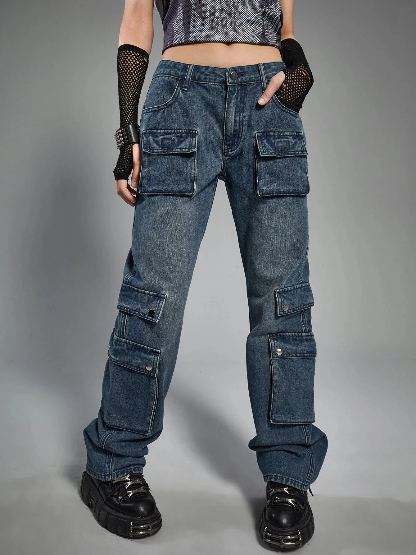 Punk Flap Pocket Shade Cargo Jeans